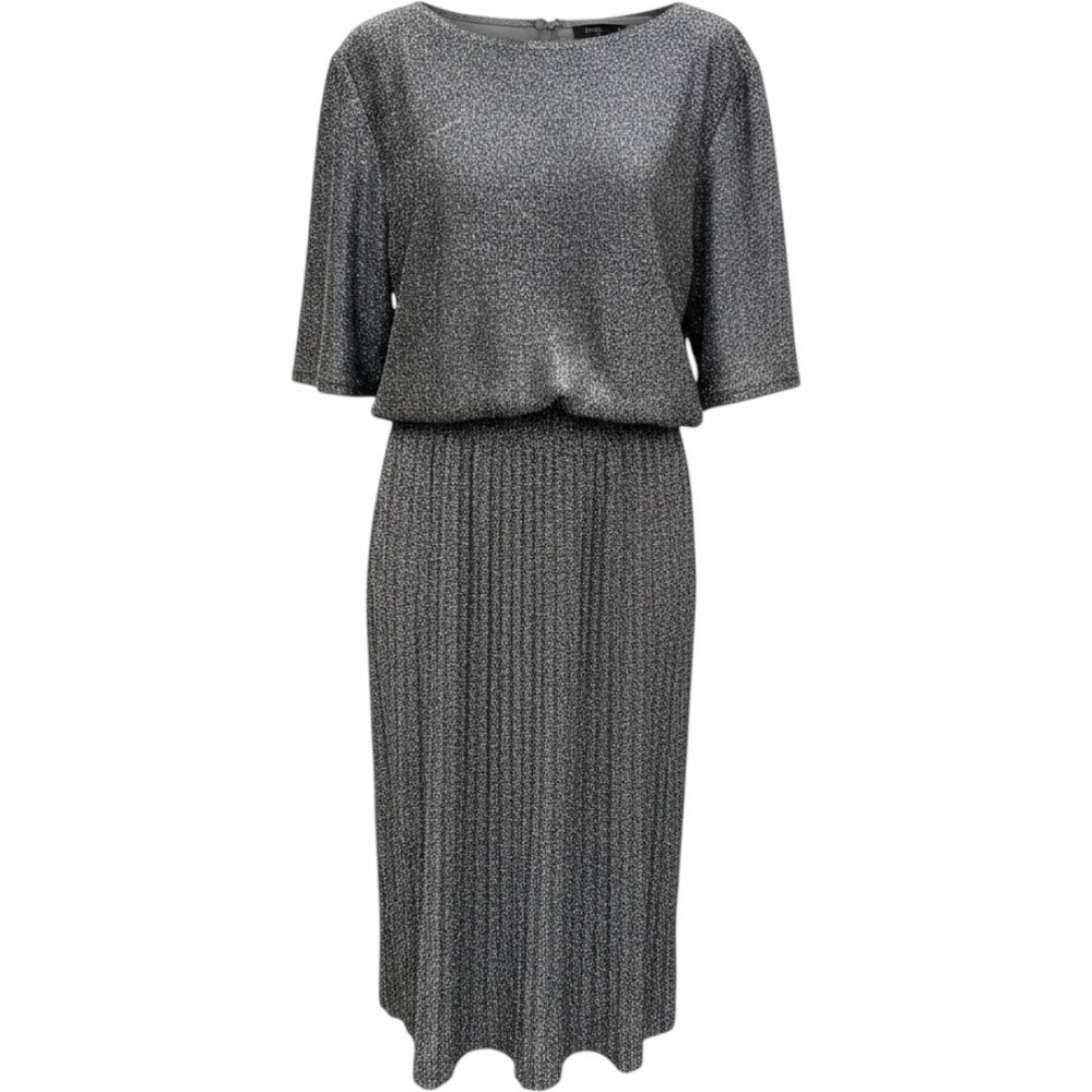 Sandra Darren Silver Metallic Pleated Midi Dress Short Sleeve XL NWT 74555